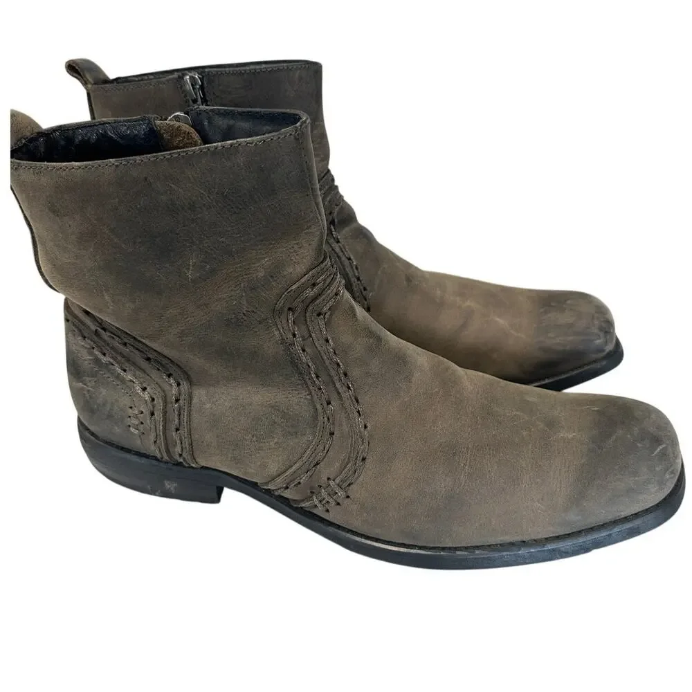 Bed Stu Revolution Distressed Leather Zip Ankle Moto Boots Gray Men’s 11.5